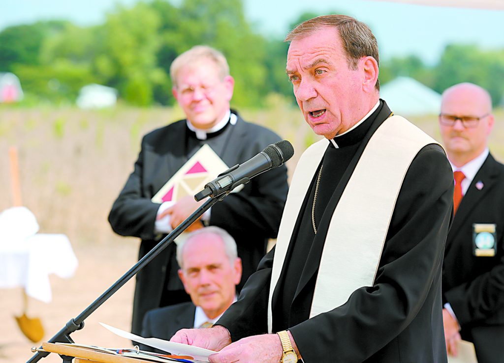 Archbishop Dennis Schnurr speaks during the ground breaking for the new St. John the Baptist Church in Harrison Sunday, Sept. 17, 2017. (CT Photo/E.L. Hubbard)
