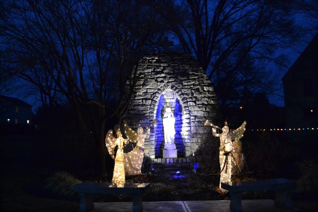 The Grotto bathed in light at Guardian Angels. (CT Photo/Greg Hartman)