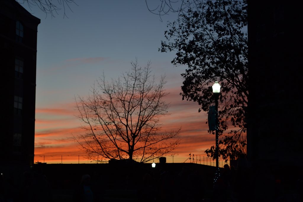 A glorious sunset was the setting for Christmas at UD (CT Photo/Greg Hartman)