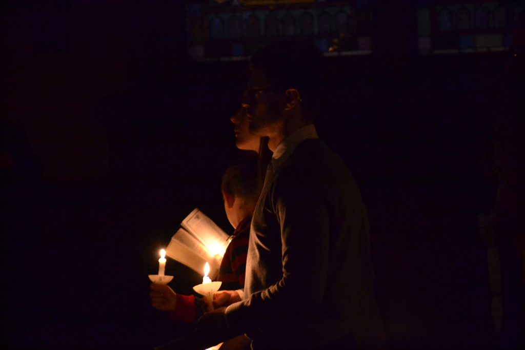 The faithful pray on a cold late fall morning at Old Saint Mary (CT Photo/Greg Hartman)