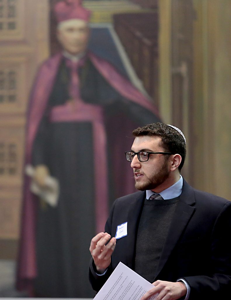 Jason Cook speaks during the interfaith Cities for Life Prayer Vigil to End the Use of the Death Penalty at St. Peter in Chains Cathedral in Cincinnati Thursday, Nov. 30, 2017. (CT Photo/E.L. Hubbard)