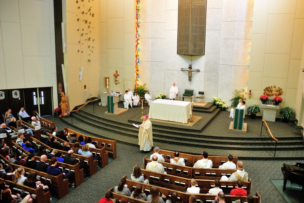 Bishop Joseph Binzer's homily to students, faculty, and staff at the Catholic Schools Week Mass at Incarnation. (CT Photo/Jeff Unroe)