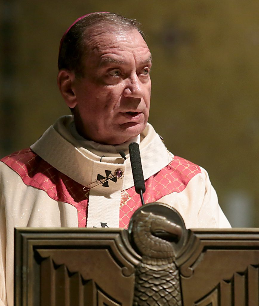 Archbishop Dennis Schnurr delivers his Homily during the Chrism Mass at the Cathedral of Saint Peter in Chains in Cincinnati Tuesday, Mar. 27, 2018. (CT Photo/E.L. Hubbard)