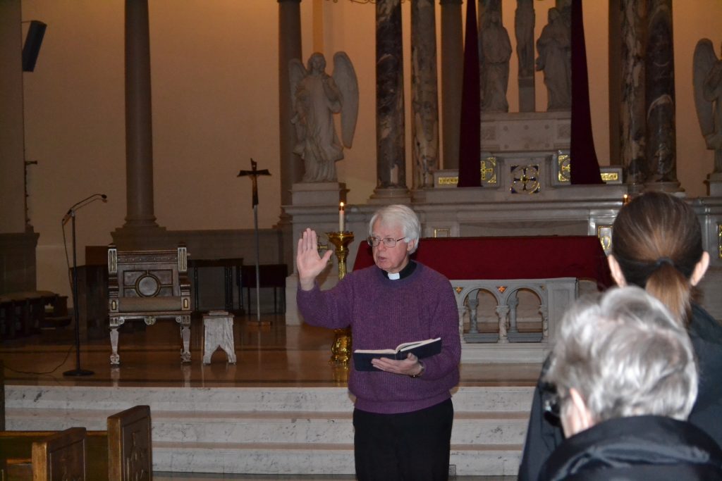 Fr. Terence Hamilton leads Morning Prayer at St. Martin of Tours on Holy Thursday Morning. (CT Photo/Greg Hartman)