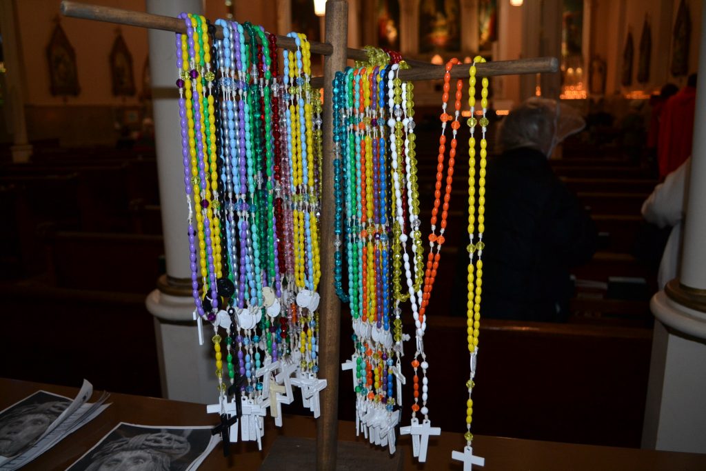 Rosaries awaited pilgrims as they entered Holy Cross Immaculata on Good Friday (CT Photo/Greg Hartman)