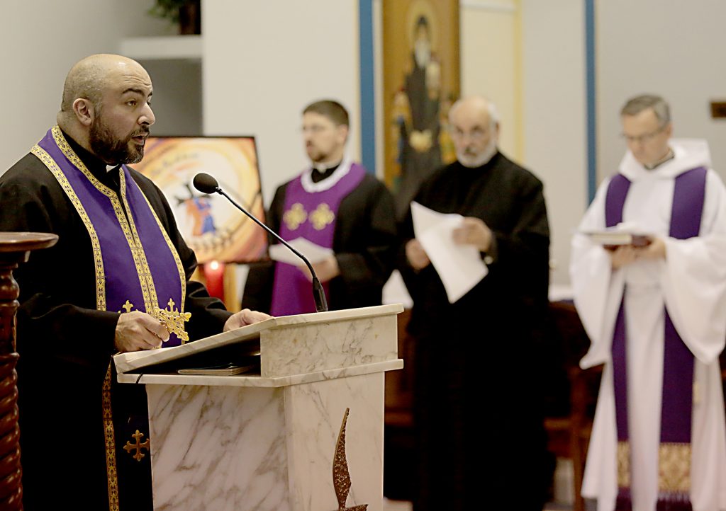 Fr. George Hajj speaks during the Lenten Prayer Service for Christian Unity and Religious Freedom at St. Anthony of Padua Maronite Catholic Church in Cincinnati Saturday, Mar. 10, 2018. (CT Photo/E.L. Hubbard)