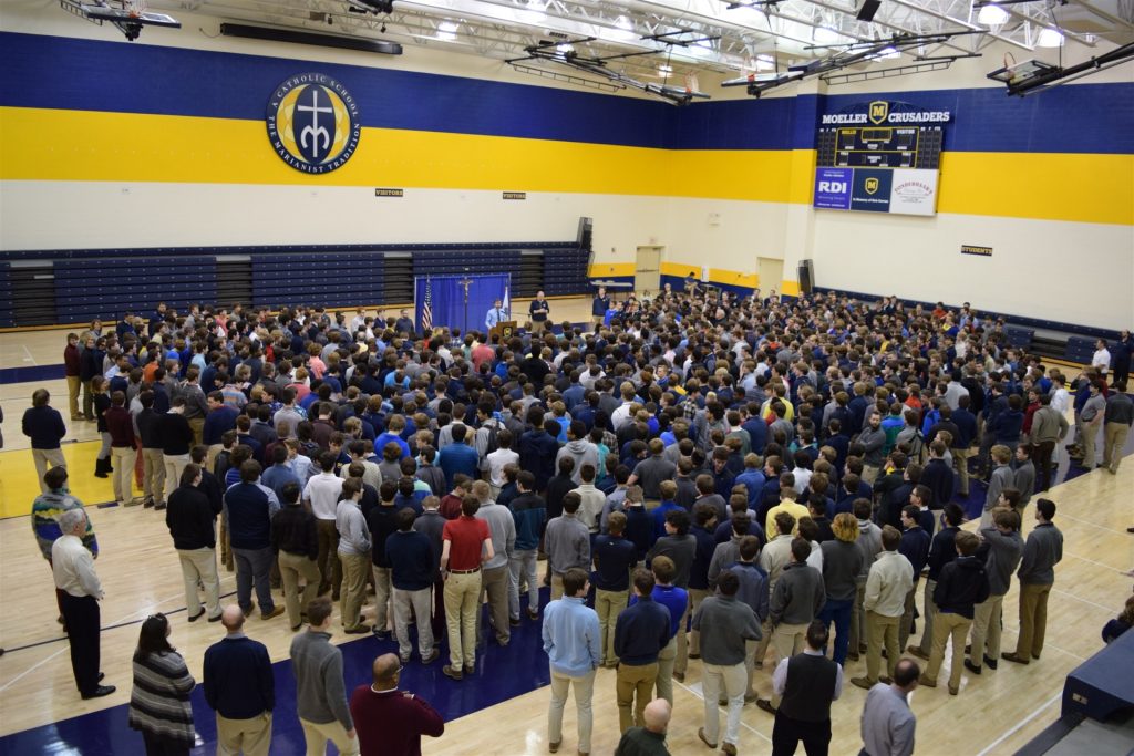 Men of Moeller pray on National Walkout Day (Courtesy Photo)