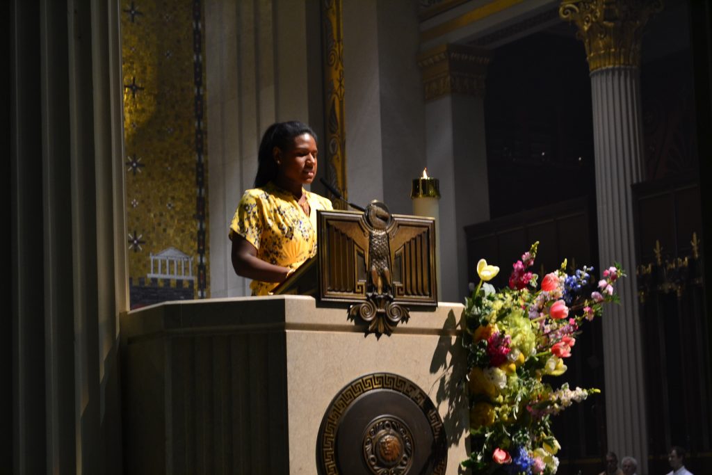 Samantha Asmah reads from the Letter of Saint Paul to the Colossians. "If then you were raised with Christ, seek what is above, where Christ is seated at the right hand of God." Colossians 3: 1-4 (CT Photo/Greg Hartman)