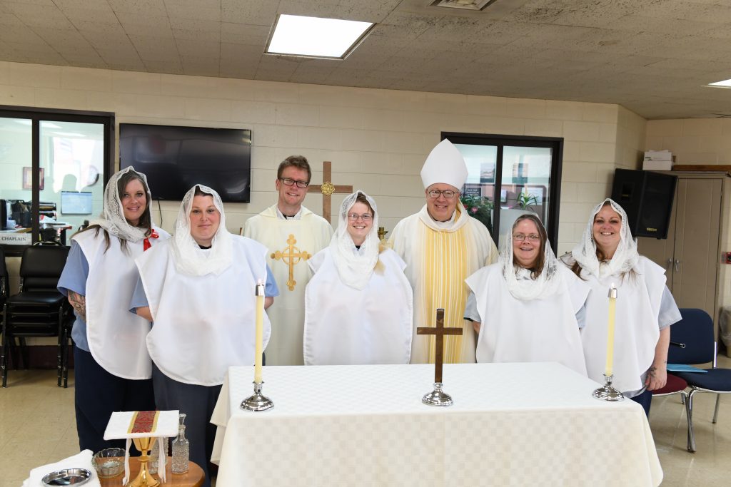 Five women were received into the catholic church this Easter at the Dayton Correctional Institution. (CT Photo/Greg Hartman)