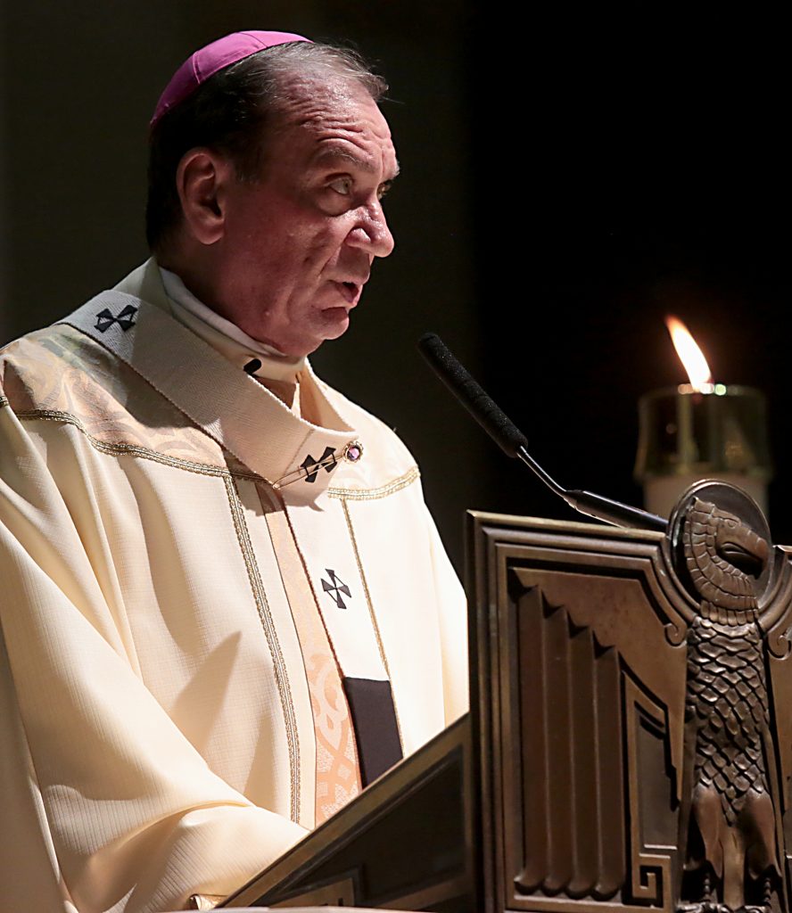 Archbishop Dennis Schnurr delivers his Homily for the Easter Vigil in the Holy Night at the Cathedral of Saint Peter in Chains in Cincinnati, Holy Saturday, March 31, 2018. (CT Photo/E.L. Hubbard)