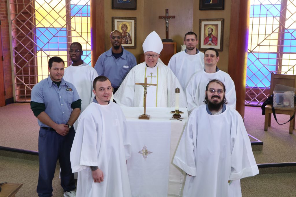 Seven incarcerated men were received into the catholic church on Easter Vigil, March 31, 2018 (CT Photo/Tom Uhlman)