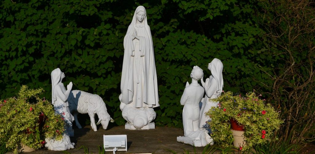 About 1 mile from the shrine, this statue represents the visions at Fatima at St. Mary of the Woods Parish. (CT Photo/Greg Hartman)