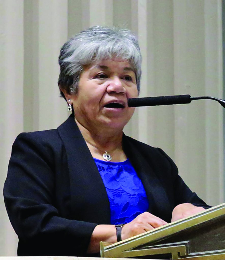 Dina Beach introduces the catechists during the Misa de Graduacion en Catequesis Camina Con Cristo at Saint Peter in Chains Cathedral in Cincinnati Saturday, Nov. 3, 2018. (CT Photo/E.L. Hubbard)