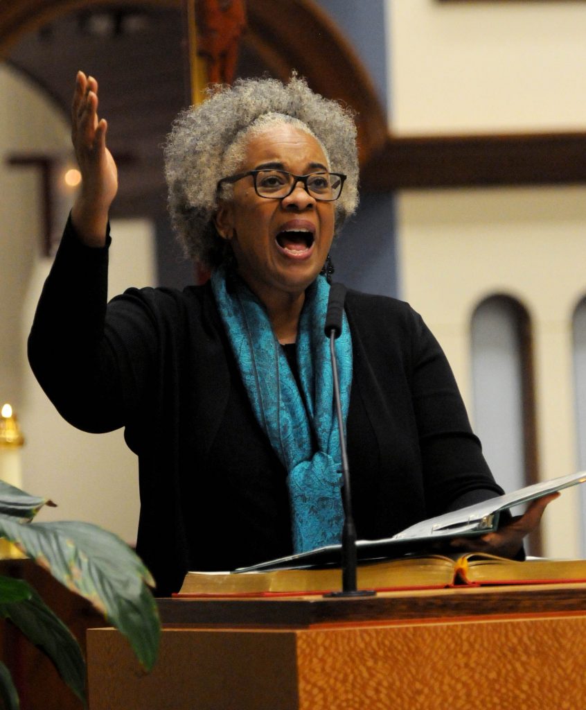 Rita Winters(cq) leads the congregation in the Responsorial Psalm during the University of Dayton's Mass In Celebration of Black History Month on Sunday, Feb. 10. (CT Photo/David Moodie)