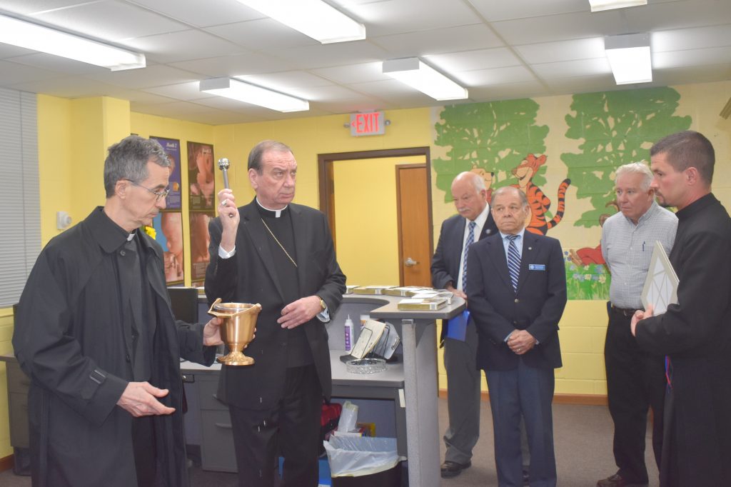 Pictured L to R are Rev. Thomas Nevels, Mary Help of Christians Pastor; Most Reverend Daniel M. Schnurr , Archbishop Cincinnati Diocese; Bob Hackett, Ohio Senator; Harry Yarwick, Fairborn 3724 Knight; Ohio Representative Bill Dean and Rev. Jason Williams, Master of Ceremonies for Archbishop Schnurr. (Courtesy Photo)