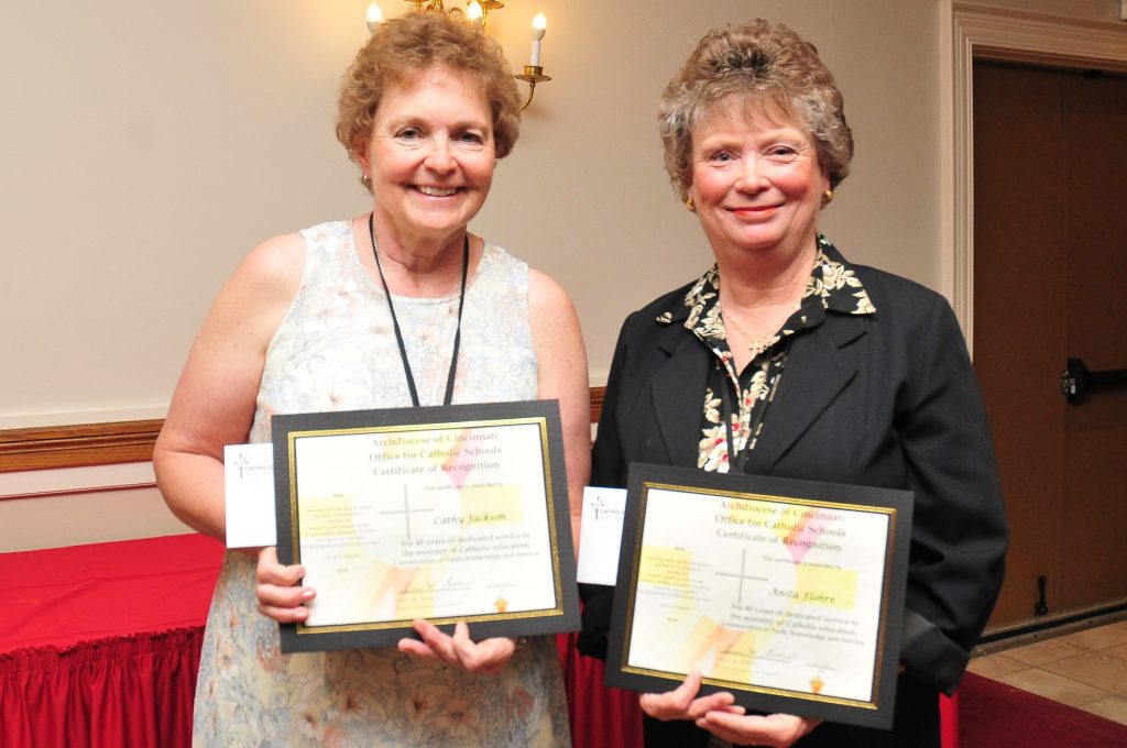 40 years of service recipients Anita Flohre, Catholic Central School and Cathy Jackson, Carroll HS recieved their 40 year certificate. (CT Photo/Jeff Unroe)