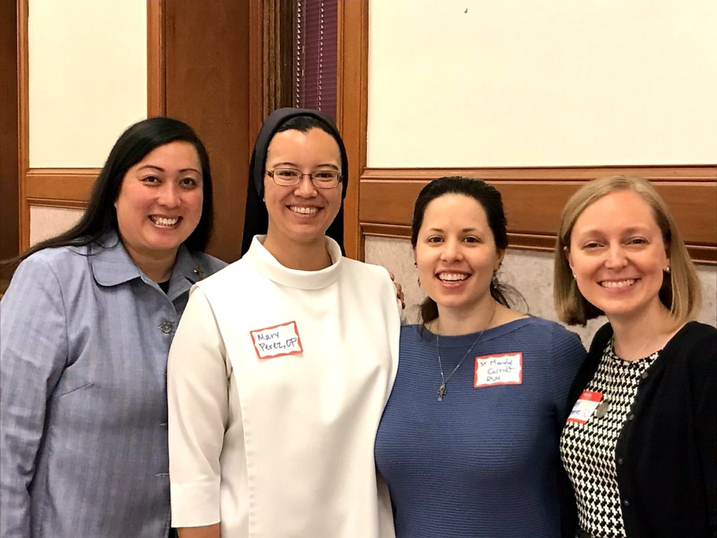 Panel members pose for a picture. From left are Sister of St. Joseph Truy Tran, Dominican Sister Mary Therese Perez, Sister of Mercy Amanda Carrier, and Sister of Charity Tracy Kemme. (Courtesy photo).