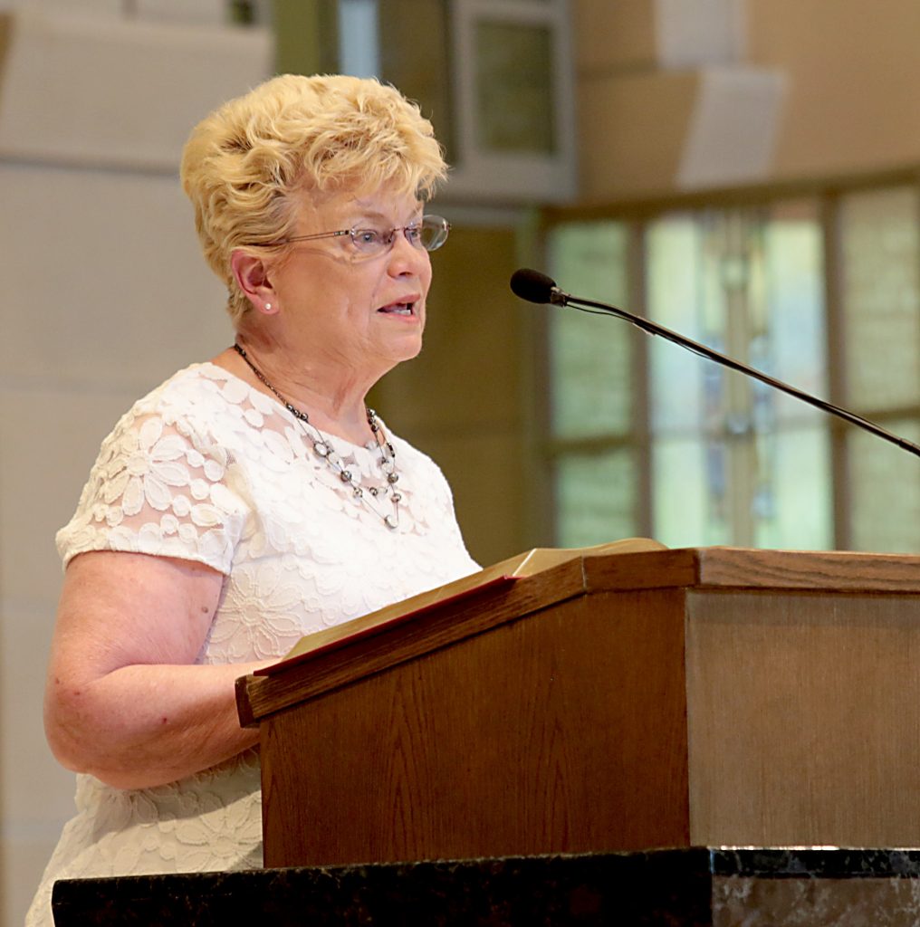 Marianne Lienesch gives the First Reading during the dedication of St. John the Baptist Church in Harrison Saturday, June 1, 2019. (CT Photo/E.L. Hubbard)