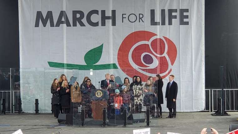 President Donald Trump takes the stage at the 2020 March for Life. Credit: Peter Zelasko/CNA
