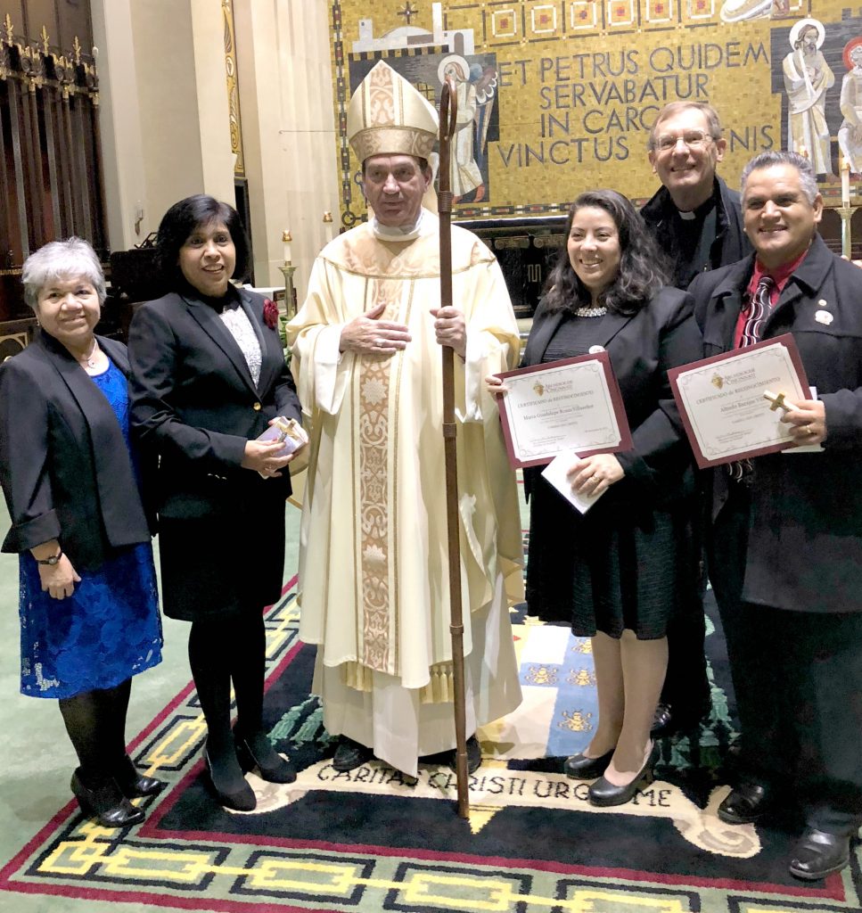 Archbishop Dennis Schnurr with University of Dayton’s Virtual Learning Community for Faith Formation (VLCFF) Spanish students.