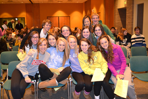Students from McNicholas High School posed for a photo prior to the March for Life prayer service at Good Shepherd parish in Montgomery.