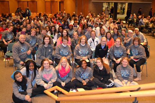Students and staff from Roger Bacon, and others, posed for a photo prior to the March for Life prayer service at Good Shepherd parish in Montgomery.