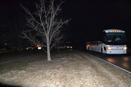 Buses leave the parking lot en route to Washinton D.C.