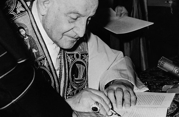 Pope John XXIII signs encyclical 'Pacem in Terris' in 1963