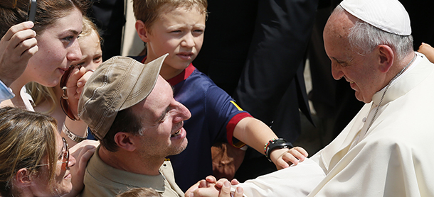 Pope greets people after leading Angelus at papal villa in Castel Gandolfo