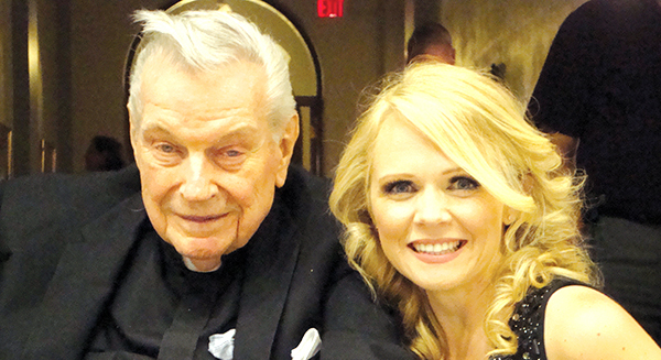 Father Joseph Bruemmer, left, and internationally known singer Tacji Cameron. (CT PHOTO/Patricia McGeever)