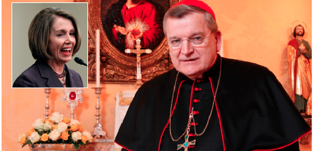 Cardinal Raymond Leo Burke said in a July interview with The Wanderer that House Minority Leader Nancy Pelosi should be denied communion. (CNS Photos)