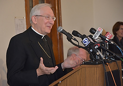 Bishop Leonard P. Blair of Toledo, Ohio, addresses employees of the Archdiocese of Hartford, Conn., and reporters at a news conference Oct. 29 in Bloomfield at which he was introduced as the new archbishop of Hartford. He was named early that day by Pope Francis to succeed Archbishop Henry J. Mansell, who is retiring. (CNS photo/Karen O. Bray, The Catholic Transcript) (Oct. 30, 2013) See BLAIR-PRESS Oct. 30, 2013.