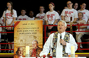 Father John Civille welcomes the students and visitors to John XXIII Catholic Elementary in Middletown for Mass Friday, April 25, 2014. (CT Photo/E.L. Hubbard)