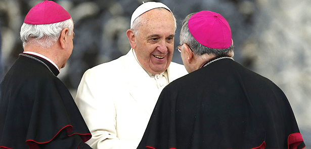 Pope Francis greets Archbishop Chaput during general audience in St. Peter's Square at Vatican