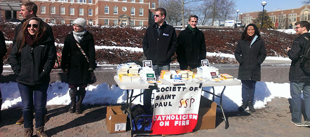 Members of the UC Society of St. Paul evangelize on campus earlier this year. (Courtesy Photo)