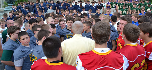 Local Catholic high school football teams gathered at the Athenaeum for a pre-season Rosary Rally. Now team records for Catholic schools in the Archdiocese of Cincinnati have now been gathered in one place as well. (CT Photo/John Stegeman)