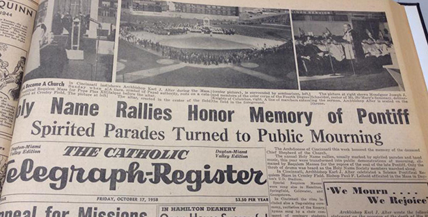 The Oct. 17, 1958 edition of The Catholic Telegraph-Register included coverage of the Oct. 9 death of Pope Pius XII. (CT File)