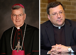 Pope Francis has accepted the resignation of Archbishop John C. Nienstedt and Auxiliary Bishop Lee A. Piche of St. Paul and Minneapolis. They are pictured in a combination photo. On June 5 the Archdiocese of St. Paul and Minneapolis was criminally charged with failing to protect children. (CNS photo/Dianne Towalski, Catholic Spirit and courtesy Catholic Spirit) 