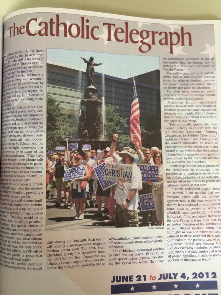 To cover of the July 2012 edition of The Catholic Telegraph covered the first Fortnight for Freedom.(CT File)