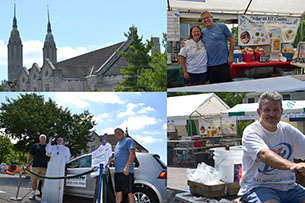 Various volunteers pose for photos while setting up the festival at Holy Trinity parish in Norwood. Special thanks to festival co-chairs Victor Schneider and Rick Loesing. (CT Photo/John Stegeman)