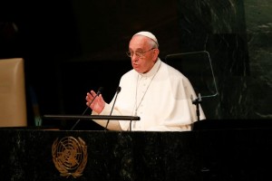 Pope Francis addresses the general assembly of the United Nations in New York Sept. 25. (CNS photo/Paul Haring) 