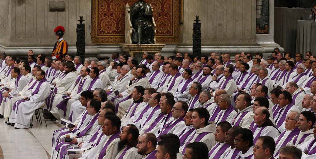 Priests who are Missionaries of Mercy during the Holy Year attended Pope Francis' celebration of Ash Wednesday Mass in St. Peter's Basilica at the Vatican Feb. 10. Three priests associated with the Archdiocese of Cincinnati were among those designated missionaries of mercy.(CNS photo/Paul Haring) See POPE-ASHES-MISSIONARIES Feb. 10, 2016.