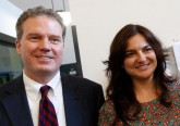 Greg Burke, the new director of the Vatican press office and Vatican spokesman, and Paloma Garcia Ovejero, the new vice director, are pictured during an announcement of their appointments to journalists at the Vatican press office July 11. Jesuit Father Federico Lombardi, who has served as director of the press office and Vatican spokesman since 2006, will retire. Burke, a native of St. Louis, has worked for the Vatican since 2012 and prior to that was a television correspondent for Fox News. Garcia Ovejero is a Spanish journalist who has worked for the radio station of the Spanish Bishops' Conference. (CNS photo/Paul Haring) See PRESS-BURKE-GARCIA July 11, 2016.