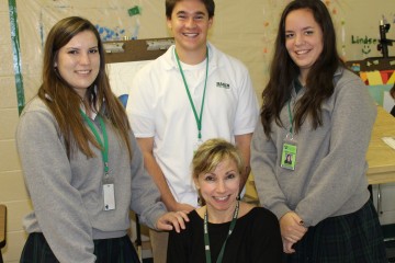 From left in the photo are Badin seniors Claire Smith, Dominic Grime and Lindsey Doerger, with art teacher Mrs. Sarah Daniels in front. (Courtesy Photo)