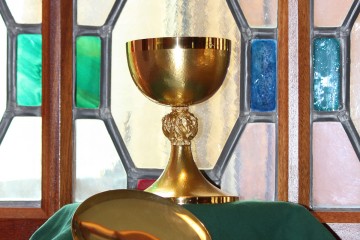 This chalice and paten were given by Pope Saint John Paul II to then Msgr. Dennis M. Schnurr on October 22, 1993 in Rome. These gifts were in recognition for his services in coordinating the World Youth Day celebration in Denver in 1993. (Courtesy Photo)