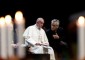 Pope Francis talks with the Rev. Martin Junge, general secretary of the Lutheran World Federation, during an ecumenical event at the Malmo Arena in Malmo, Sweden, Oct. 31. Also pictured is Bishop Munib Younan of the Evangelical Lutheran Church, president of the Lutheran World Federation, left. The event opened a year marking the 2017 commemoration of the 500th anniversary of the Protestant Reformation. (CNS photo/Paul Haring)