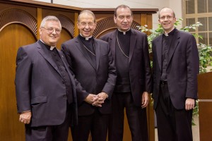 From Left to Right, Rev. Benedict O'Cinnsealaigh Rector Mount Saint Mary's Seminary; Most Rev. William Lori Archbishop of Baltimore; Most Rev. Dennis Schnurr Archbishop of Cincinnati; Rev. David Endres Dean of Mount St. Mary's Seminary (Courtesy Photo)