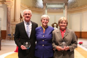 Elizabeth Seton Award recipients John DiCola and Janet Schelb (right) pictured with Sisters of Charity of Cincinnati president Sister Joan Elizabeth Cook. (Courtesy Photo)