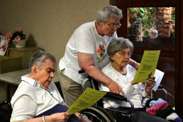 From left, Sisters Cleophas Schumacher, Nancy Recker and Carmen Voisard during a prayer for the council. (Courtesy Photo)