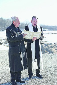 Tony Maas, president and CEO of JTM Food Group, asked Archbishop Dennis M. Schnurr to bless the groundbreaking for the Harrison Company's $26.1 million expansion. (Courtesy Photo)